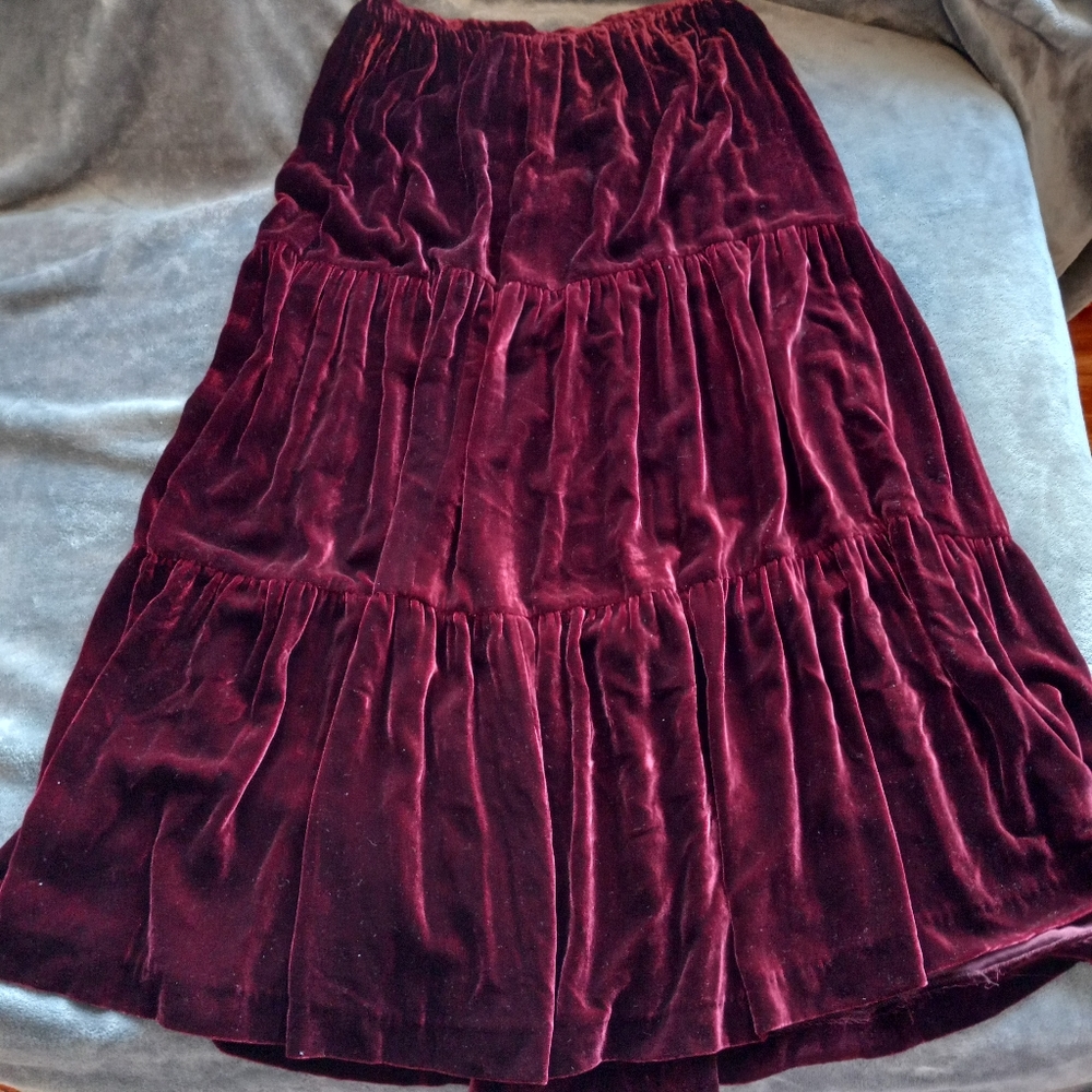 Laura Ashley Vintage Red Velour Maxi/Midi Women's Skirt